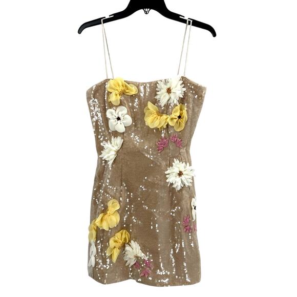 Antonio Melani Sand Etta Floral Sequin Square Neck Sleeveless Mini Dress Size 4 - Picture 3 of 11